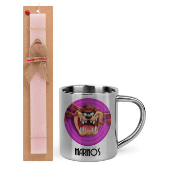 Taz, Easter Set, metallic thermal cup (300ml) & aromatic flat Easter candle (30cm) (PINK)