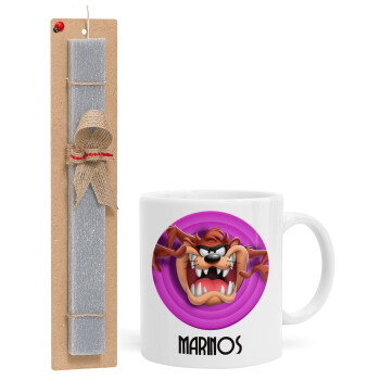 Taz, Easter Set, Ceramic Cup (330ml) & Easter aromatic flat candle (30cm) (GRAY)