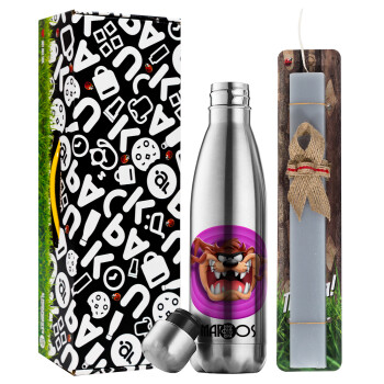 Taz, Easter Set, metallic stainless thermos flask (500ml) & scented flat Easter candle (30cm) (GRAY)