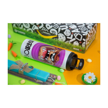 Taz, Easter candle,Travel Tumbler 2 Lids, with metal straw & cleaning brush & aromatic flat candle (30cm) (BLUE)