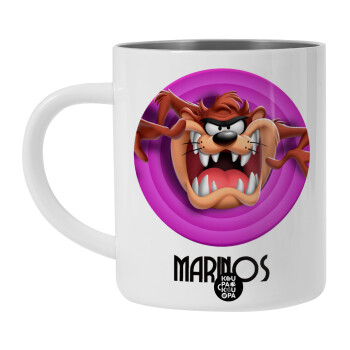 Taz, Λευκή Ανοξείδωτη Μεταλλική Κούπα 450ml - Διπλού Τοιχώματος 