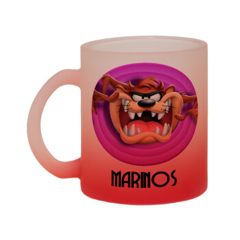 Taz, Κούπα γυάλινη δίχρωμη με βάση το κόκκινο ματ, 330ml