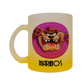 Taz, Κούπα γυάλινη δίχρωμη με βάση το κίτρινο ματ, 330ml