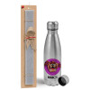 Easter Set, metallic Inox water bottle (750ml) & aromatic flat Easter candle (30cm) (GRAY)