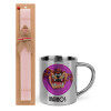 Easter Set, metallic thermal cup (300ml) & aromatic flat Easter candle (30cm) (PINK)
