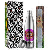 Easter Set, metallic stainless thermos flask (500ml) & scented flat Easter candle (30cm) (GRAY)