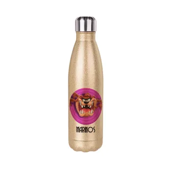 Taz, Glitter gold stainless steel thermos bottle, double-walled, 500ml