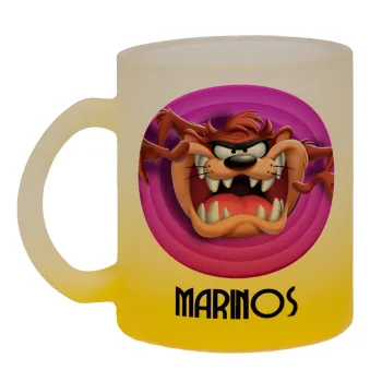 Taz, Κούπα γυάλινη δίχρωμη με βάση το κίτρινο ματ, 330ml