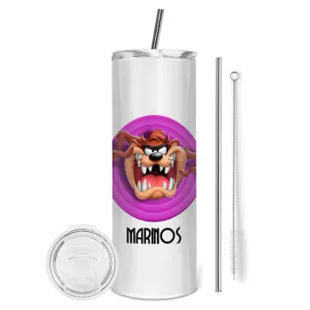 Taz, Tumbler ποτήρι θερμό από ανοξείδωτο ατσάλι 600ml, με μεταλλικό καλαμάκι & βούρτσα καθαρισμού