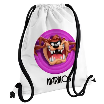 Taz, Backpack pouch GYMBAG white, with pocket (40x48cm) & thick cords