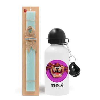 Taz, Easter Set, metallic aluminum water bottle (500ml) & scented flat candle (30cm) (TURQUOISE)