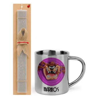 Taz, Easter Set, metallic thermal cup (300ml) & Easter aromatic flat candle (30cm) (GRAY)