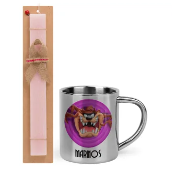 Taz, Easter Set, metallic thermal cup (300ml) & aromatic flat Easter candle (30cm) (PINK)