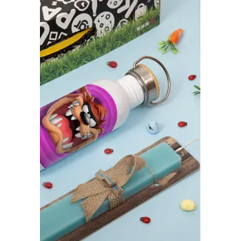 Taz, Πασχαλινή Λαμπάδα με παγούρι μεταλλικό (620ml, stainless steel) & κερί αρωματικό πλακέ (30cm) (ΤΙΡΚΟΥΑΖ)