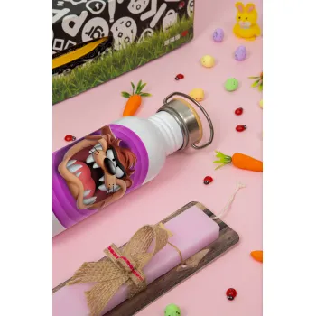 Taz, Πασχαλινή Λαμπάδα με παγούρι μεταλλικό (620ml, stainless steel) & κερί αρωματικό πλακέ (30cm) (ΡΟΖ)