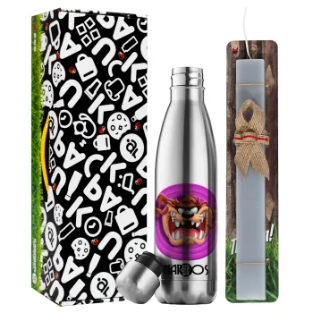 Taz, Easter Set, metallic stainless thermos flask (500ml) & scented flat Easter candle (30cm) (GRAY)