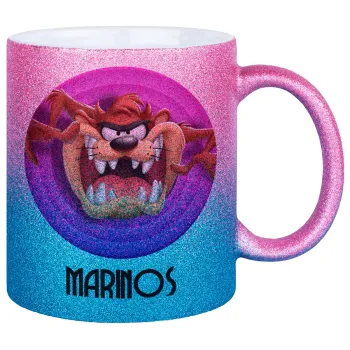 Taz, Κούπα Χρυσή/Μπλε Glitter, κεραμική, 330ml