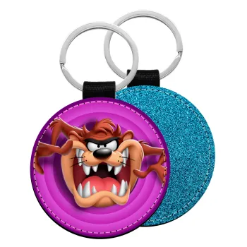 Taz, Μπρελόκ Δερματίνη, στρογγυλό ΜΠΛΕ (5cm)