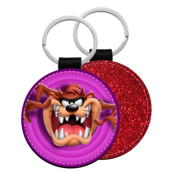 Taz, Μπρελόκ Δερματίνη, στρογγυλό ΚΟΚΚΙΝΟ (5cm)