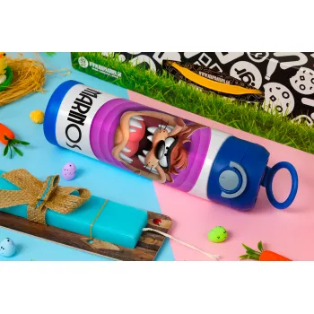 Taz, Πασχαλινή Λαμπάδα με Παιδικό παγούρι θερμό, ανοξείδωτο, με καλαμάκι ασφαλείας, ΜΠΛΕ (500ml)