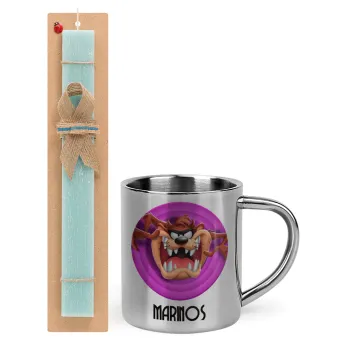 Taz, Πασχαλινή Λαμπάδα με μεταλλική κούπα θερμό (300ml) & κερί αρωματικό πλακέ (30cm) (ΤΙΡΚΟΥΑΖ)