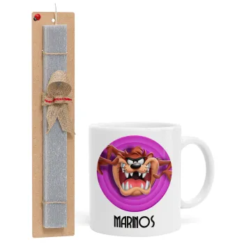 Taz, Πασχαλινή Λαμπάδα με Κούπα κεραμική (330ml) & κερί αρωματικό πλακέ (30cm) (ΓΚΡΙ)