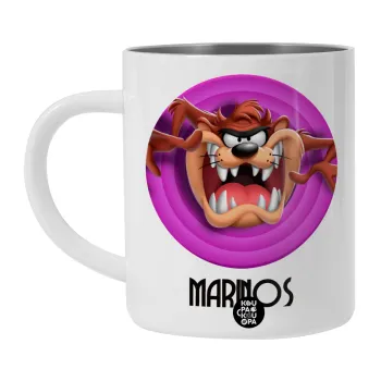 Taz, Λευκή Ανοξείδωτη Μεταλλική Κούπα 450ml - Διπλού Τοιχώματος 