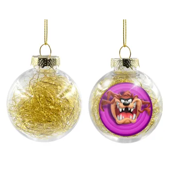 Taz, Transparent Christmas tree ball ornament with gold filling 8cm