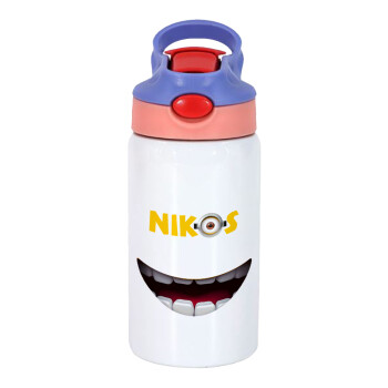 The minions, Children's hot water bottle, stainless steel, with safety straw, pink/purple (350ml)