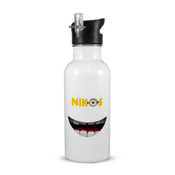 The minions, White water bottle with straw, stainless steel 600ml