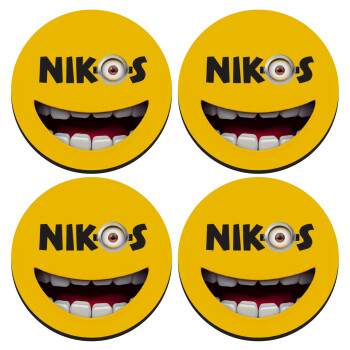 The minions, SET of 4 round wooden coasters (9cm)