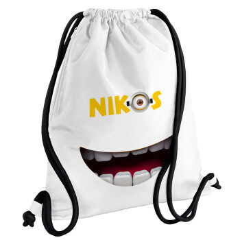 The minions, Backpack pouch GYMBAG white, with pocket (40x48cm) & thick cords