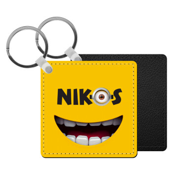 The minions, Μπρελόκ Δερματίνη, τετράγωνο ΜΑΥΡΟ (5x5cm)