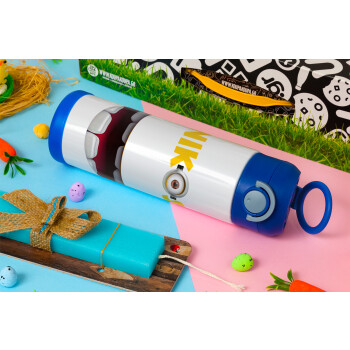 The minions, Easter candle, Childrens hot water bottle, stainless steel, with safety straw, BLUE (500ml)