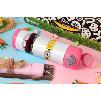 The minions, Easter candle, Childrens hot water bottle, stainless steel, with safety straw, PINK (500ml)