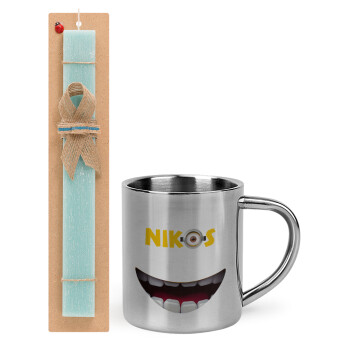 The minions, Easter Set, metallic thermal cup (300ml) & aromatic flat Easter candle (30cm) (TURQUOISE)