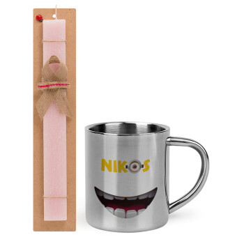 The minions, Easter Set, metallic thermal cup (300ml) & aromatic flat Easter candle (30cm) (PINK)