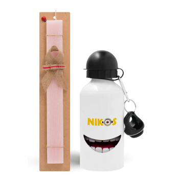The minions, Easter Set, metallic aluminum bottle (500ml) & aromatic flat Easter candle (30cm) (PINK)