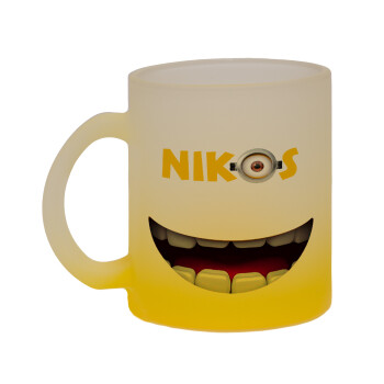 The minions, Κούπα γυάλινη δίχρωμη με βάση το κίτρινο ματ, 330ml