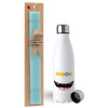 Easter Set, metallic stainless steel water bottle (750ml) & aromatic flat Easter candle (30cm) (TURQUOISE)