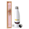 Easter Set, metallic stainless steel water bottle (750ml) & scented flat Easter candle (30cm) (PINK)
