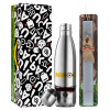 Easter Set, metallic stainless thermos flask (500ml) & scented flat Easter candle (30cm) (GRAY)