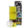 Neon Yellow Travel Tumbler, with metal straw (Stainless steel 304 Food grade, BPA free, 600ml)