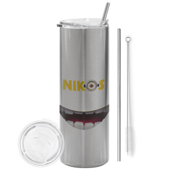 The minions, Eco friendly stainless steel Silver tumbler 600ml, with metal straw & cleaning brush