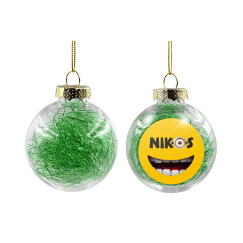 The minions, Χριστουγεννιάτικη μπάλα δένδρου διάφανη με πράσινο γέμισμα 8cm