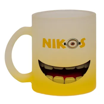 The minions, Κούπα γυάλινη δίχρωμη με βάση το κίτρινο ματ, 330ml