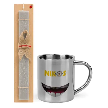 The minions, Easter Set, metallic thermal cup (300ml) & Easter aromatic flat candle (30cm) (GRAY)