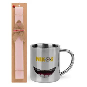 The minions, Easter Set, metallic thermal cup (300ml) & aromatic flat Easter candle (30cm) (PINK)