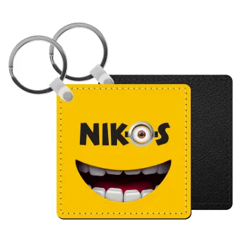 The minions, Μπρελόκ Δερματίνη, τετράγωνο ΜΑΥΡΟ (5x5cm)