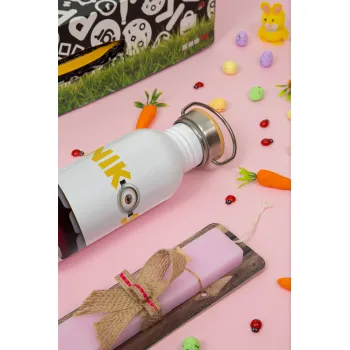 The minions, Πασχαλινή Λαμπάδα με παγούρι μεταλλικό (620ml, stainless steel) & κερί αρωματικό πλακέ (30cm) (ΡΟΖ)